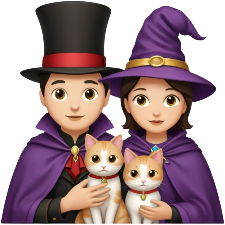 magician couple and their pet cat emoji