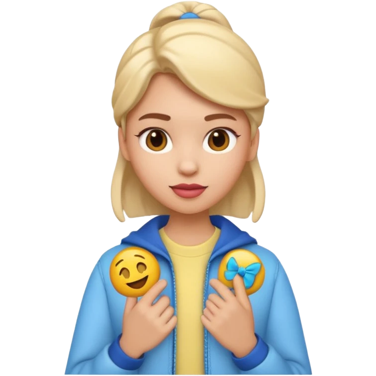 A 3D emoji with a Disney style that the depicts a person who is learning to become a fashionista as her highchool extended profile. She is young in a highschool age. emoji
