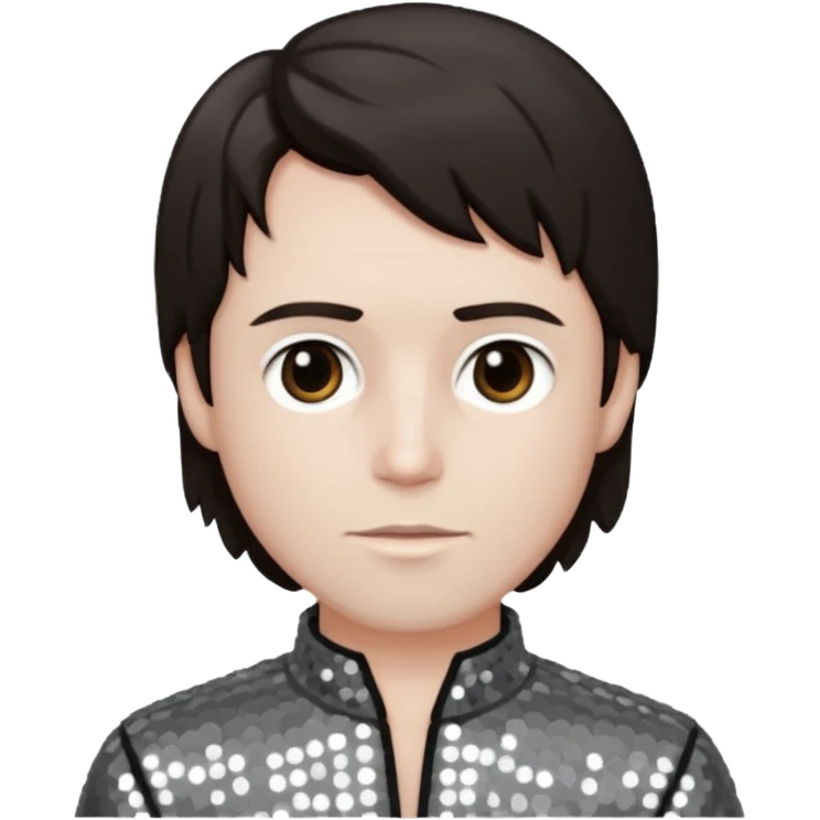 Charles Lee Ray with dark brown hair, grey sequin outfit  emoji