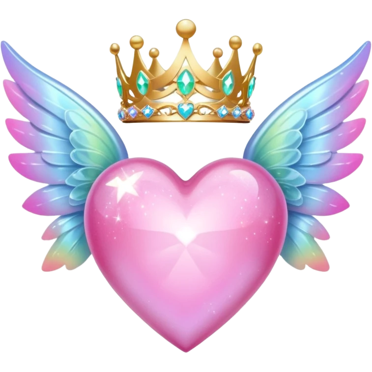 Pink sparkling heart with angel tiara and fairy wings emoji