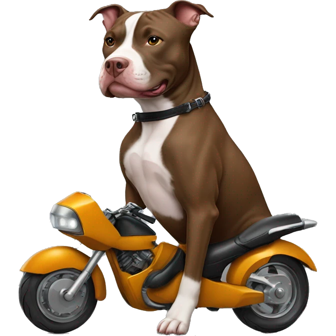 pero pitbull marron, andando en moto emoji