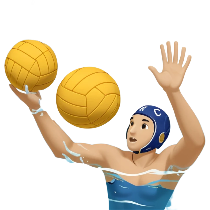 An icon showing a close-up of a yellow water polo ball, splashing water, and a player’s hand reaching to throw. Behind, a goal frame and rippling pool surface. Transparent background highlights the intensity, agility, and energy of water polo as a competitive sport. emoji