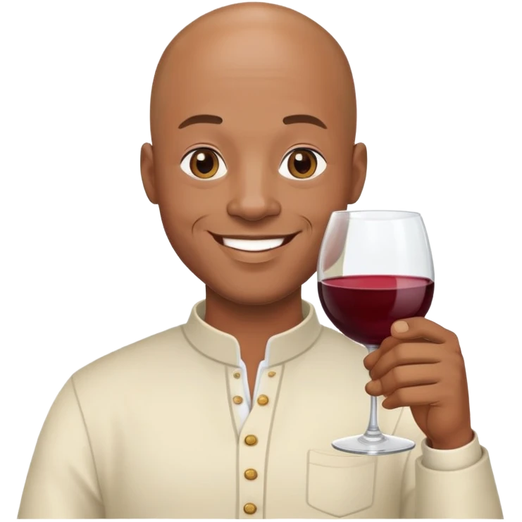 smiling bald African American man with wine glass emoji