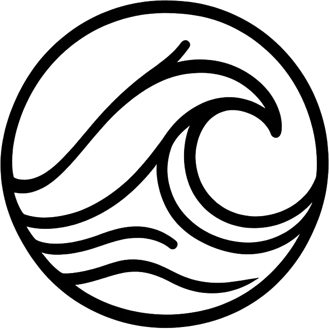 Transform the image into an Arab style brand logo using only black color. Incorporate an abstract wave or water motif. The design should be minimal, elegant, and contain no text. emoji