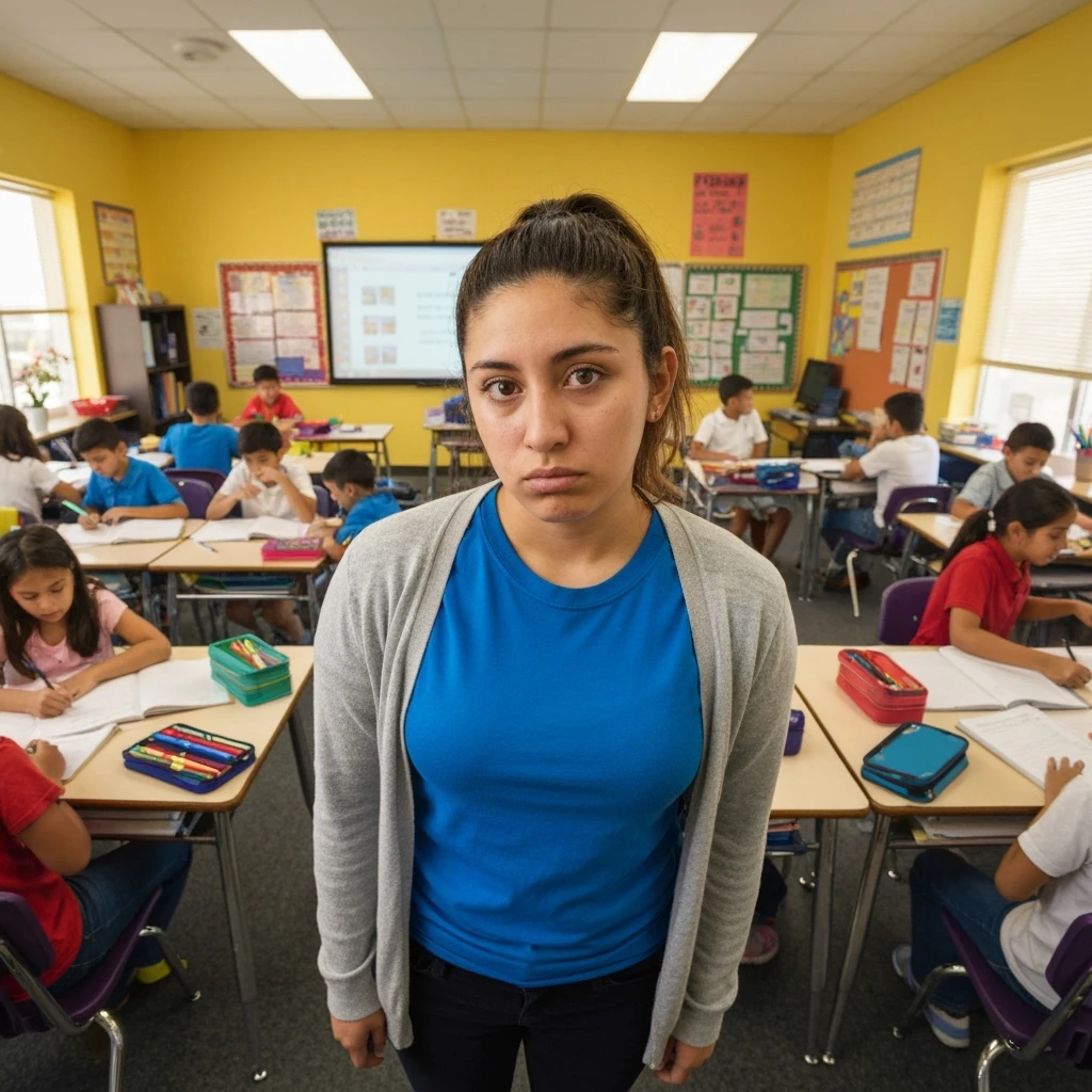 exhausted teacher in a bustling classroom emoji