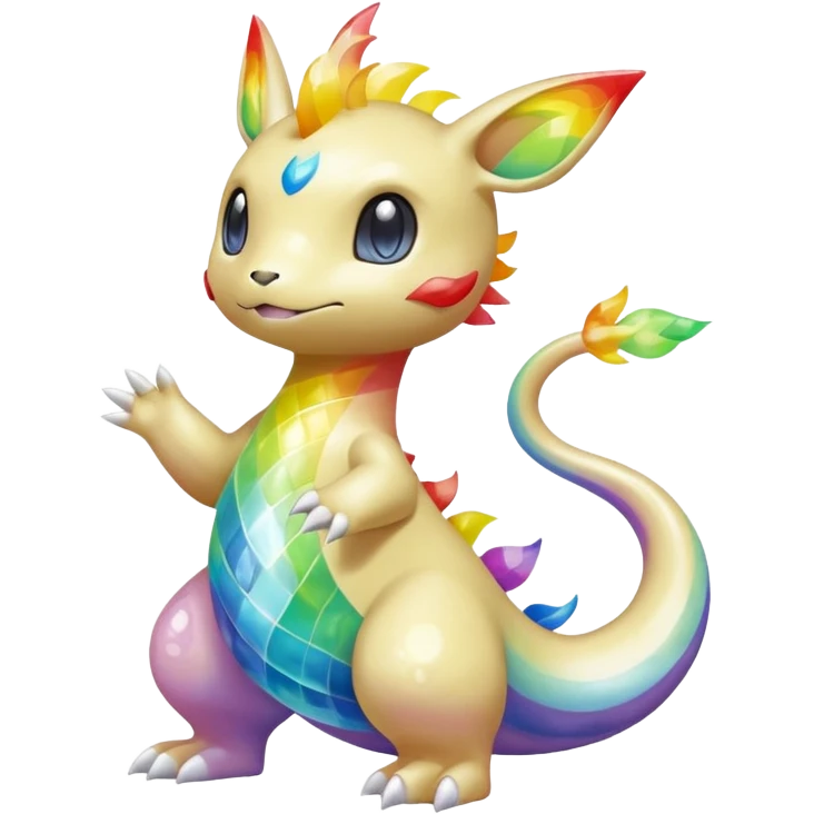 Oversaturated Rainbow-swirled Sparkly Ethereal Soft Pokémon-Fakémon-Digimon-Creature, (full body) emoji
