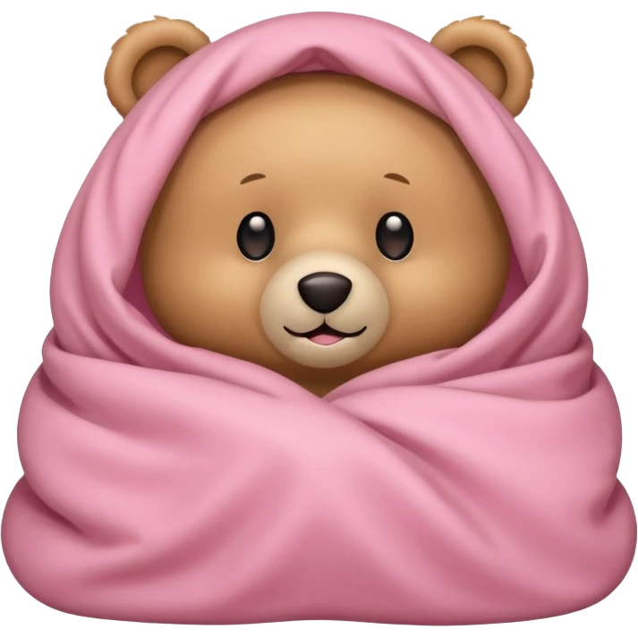 Happy light tan teddy bear hiding under light pink covers  emoji