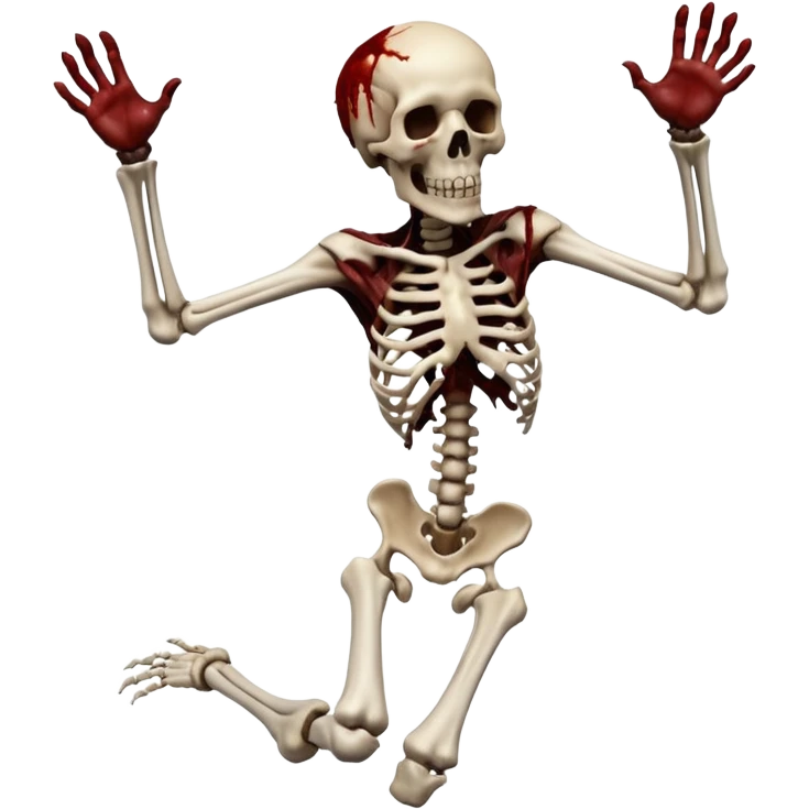3D rotting corpse jumping in the air. In the style of your bloody skull art emoji