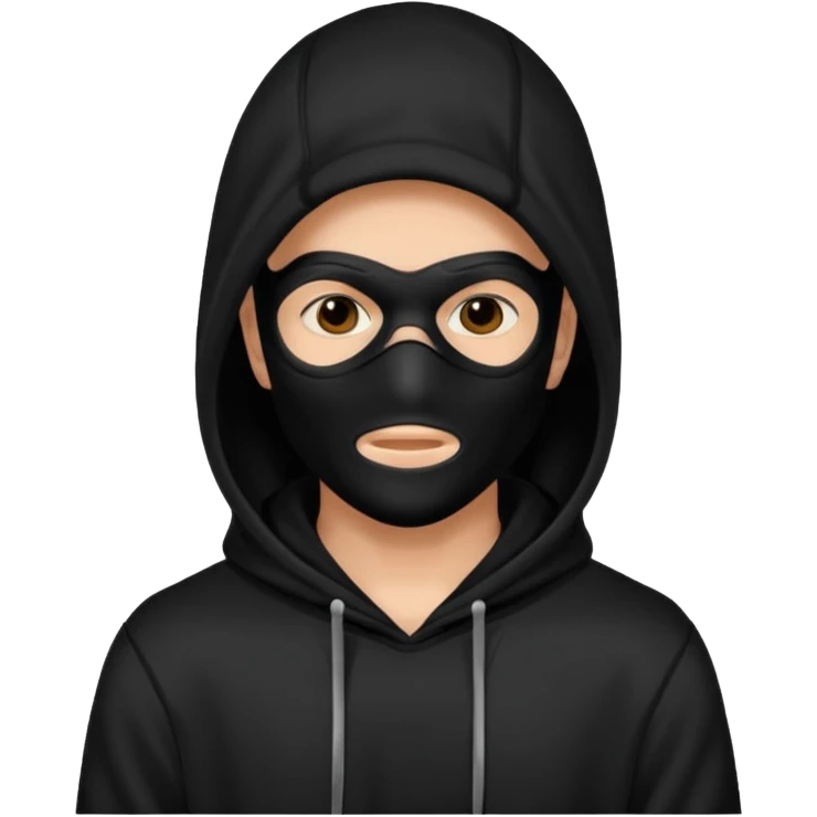Mysterious man black hoodie black mask emoji