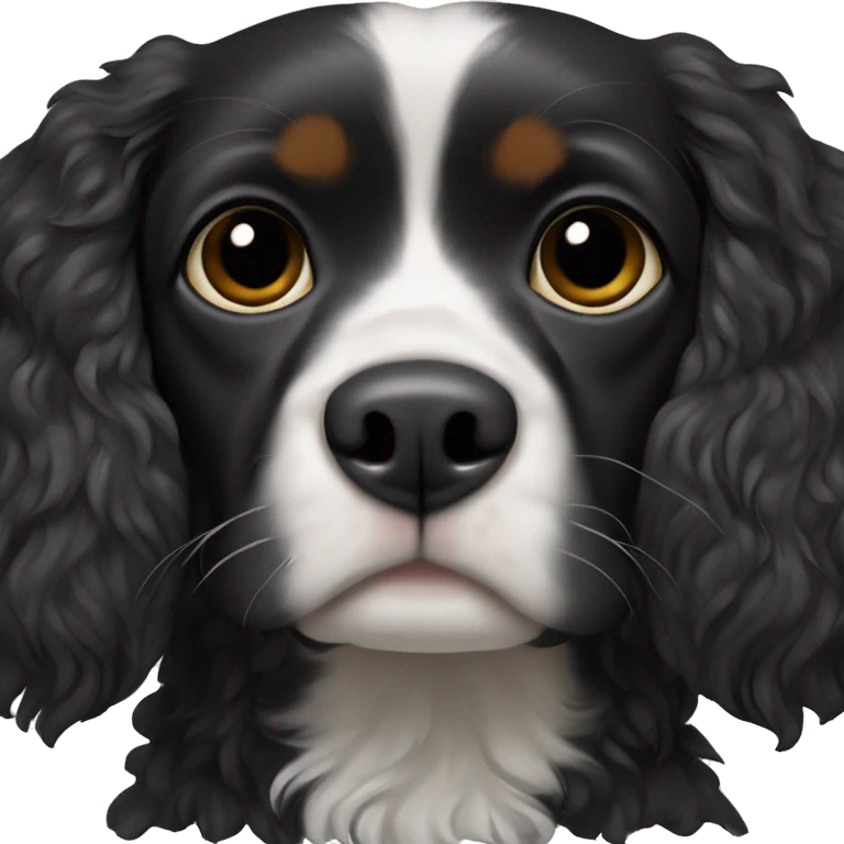 Small completely black king spaniel with black fur on face and white stripe on chest emoji