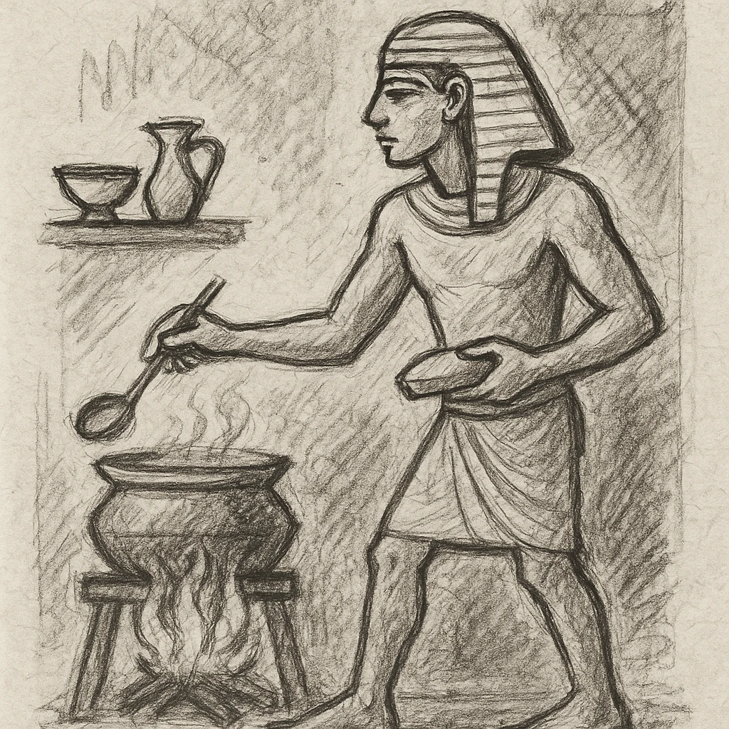 ancient Egyptian cooking scene in hieroglyphic style emoji