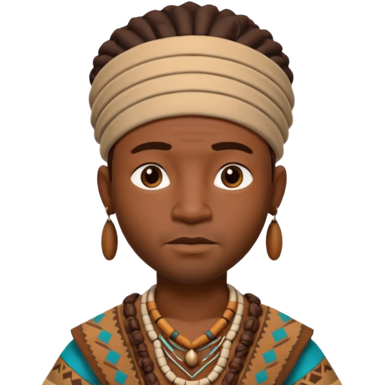 A 3D cartoon African man from the 1800s wearing traditional tribal clothing, calm expression, natural background, Memoji-style realism. emoji