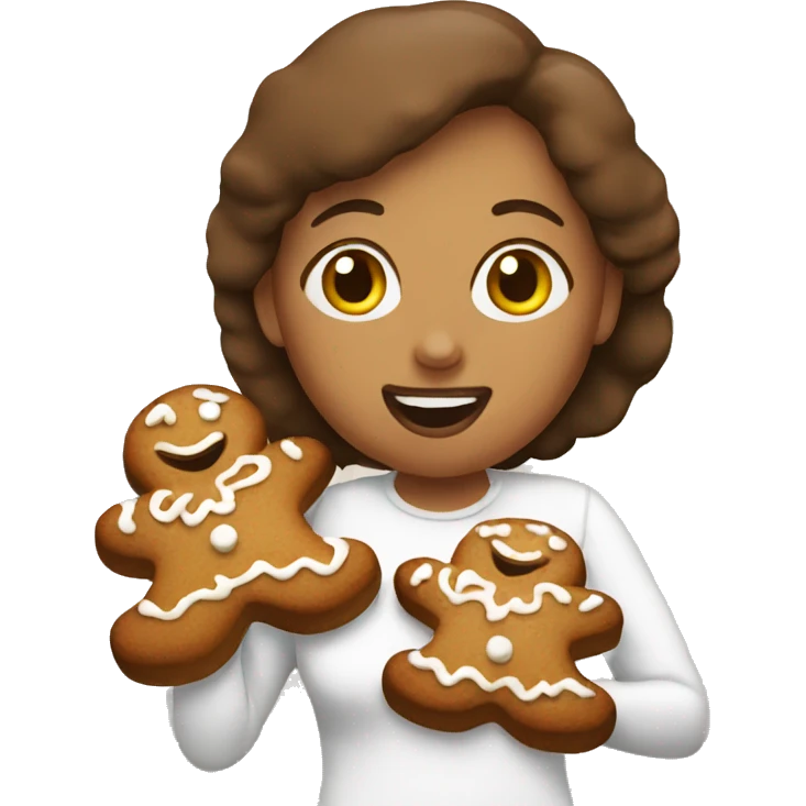 Woman eats gingerbread emoji