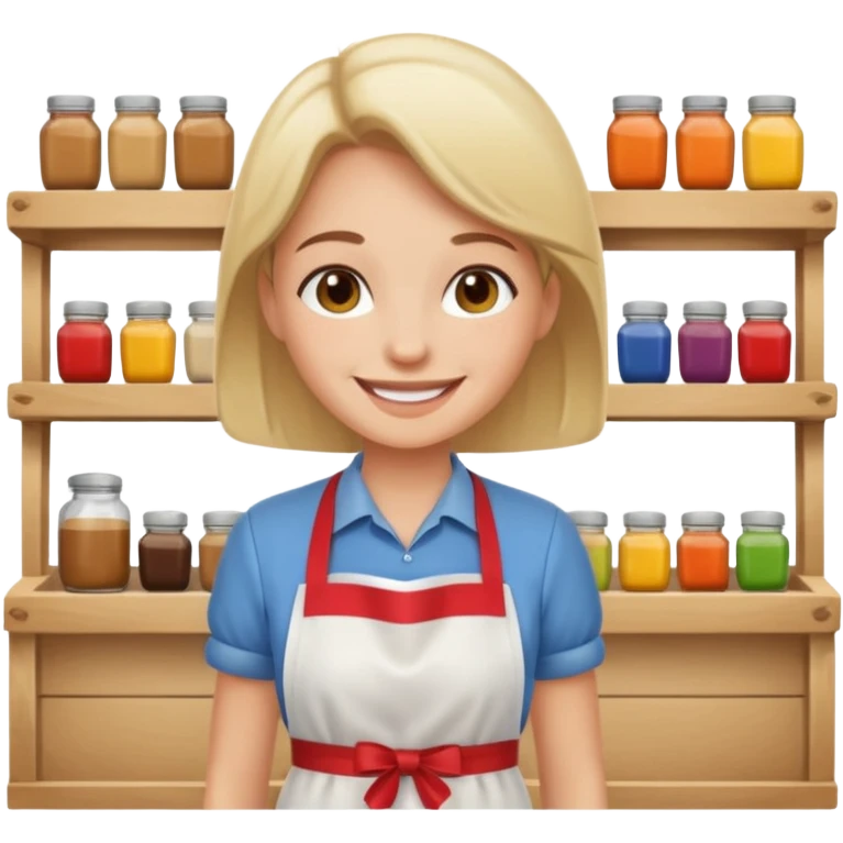 grown  2D line-drawn character + small bright shop emoji