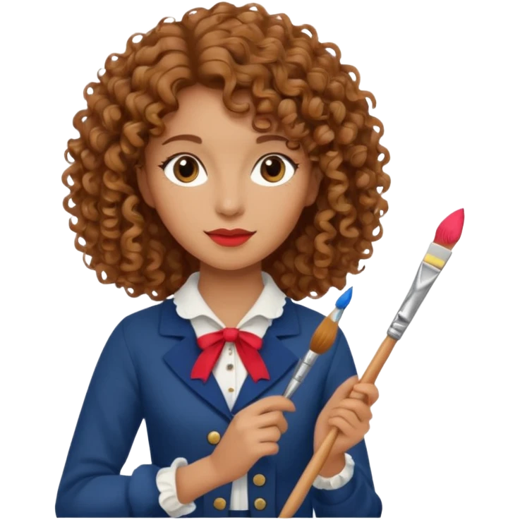 Woman with curly hair and tan/light brown skin dressed in French Parisian outfit holding a paintbrush.  emoji