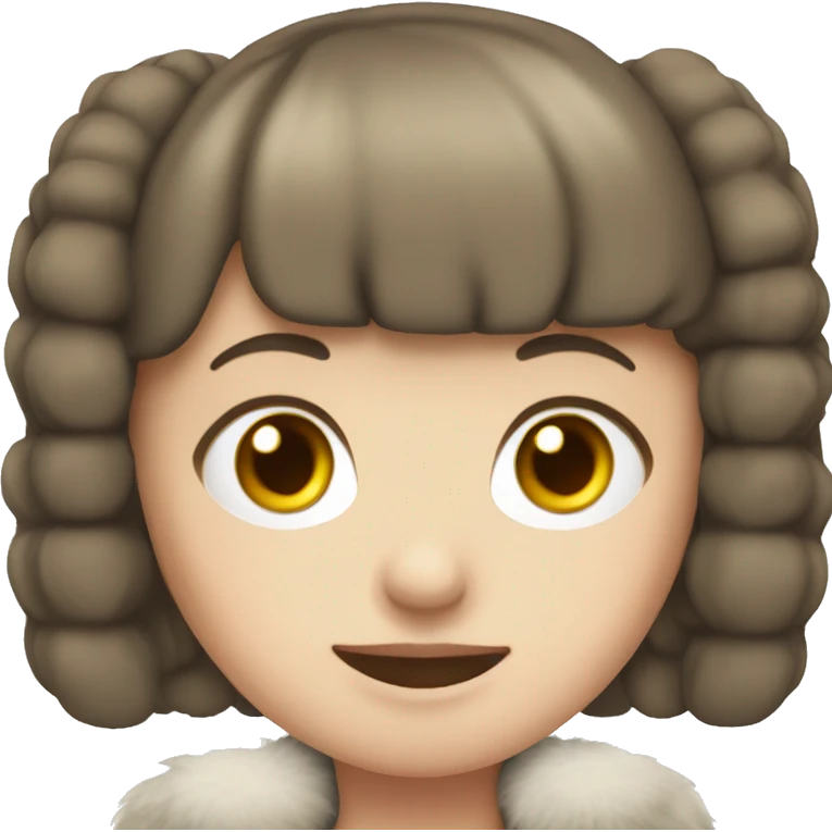 Pale skin brunette with a bob and a bang wearing White ear muff  emoji