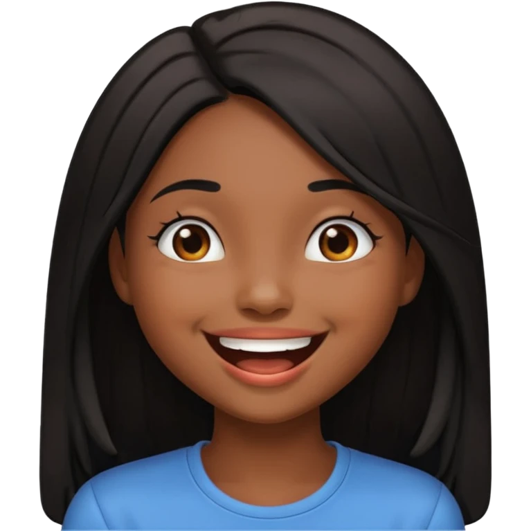 Chocolate brown girl with long straight jet black hair giggling emoji