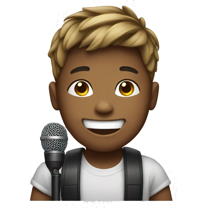 smiling boy with microphone emoji