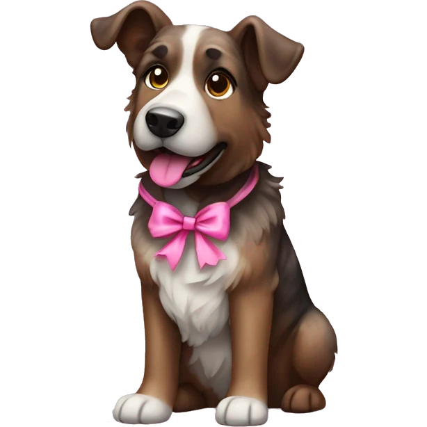 Brindle shepherd dog with white chest with pink bow emoji