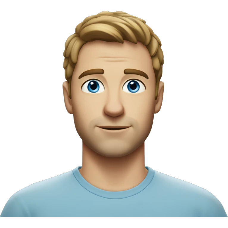 A head and shoulders shot of a 33 year old white man, with short brown hair,   with blue eyes wearing a t-shirt. emoji