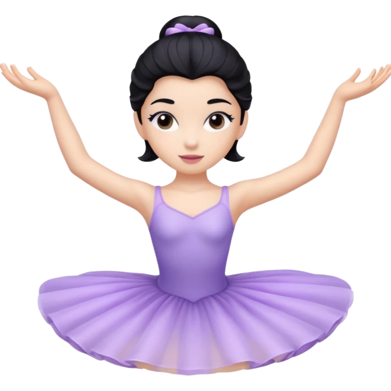 Cinematic Light Purple Ballerina Portrait Emoji, rendered in a realistic, vector-style with minimal shading.  with porcelain skin, smooth deep black hair falling in soft waves, and calm, inviting eyes. emoji
