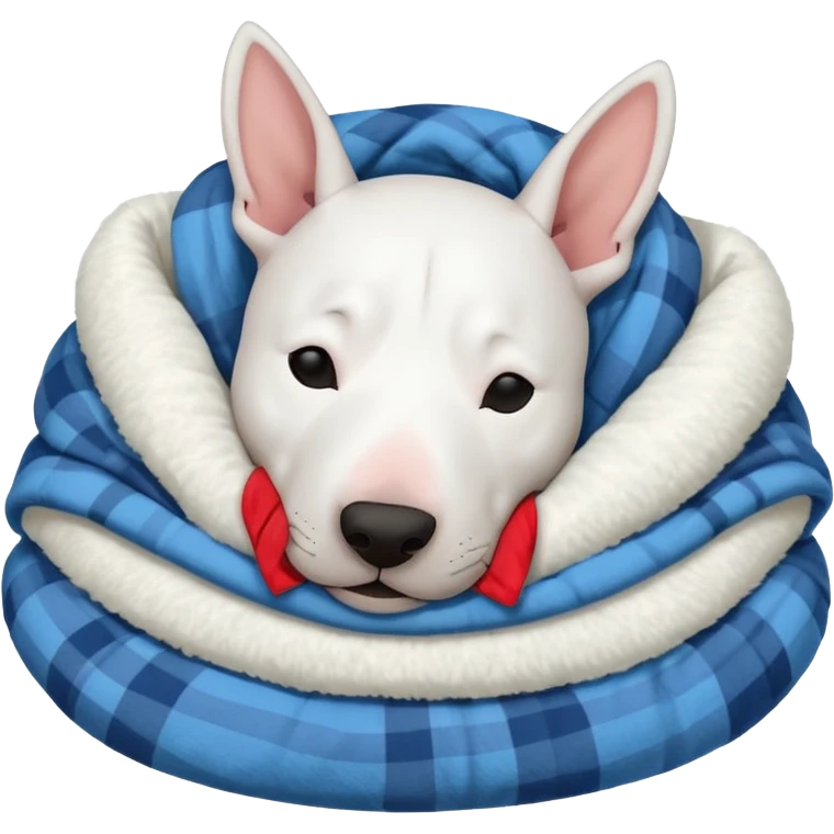 bull terrier sleeping cozy with blanket black head and ears emoji