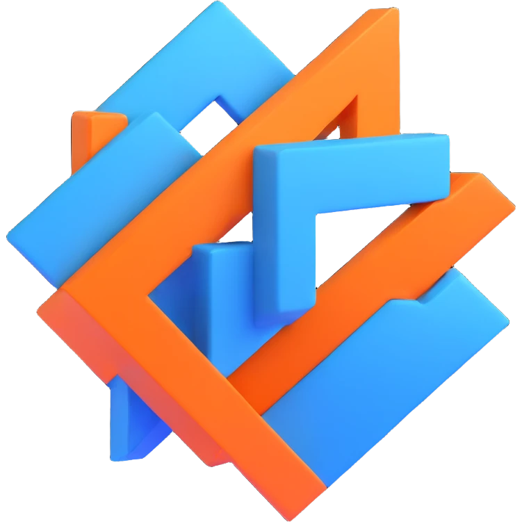 abstract blue 3D geometric logo, minimalist emoji