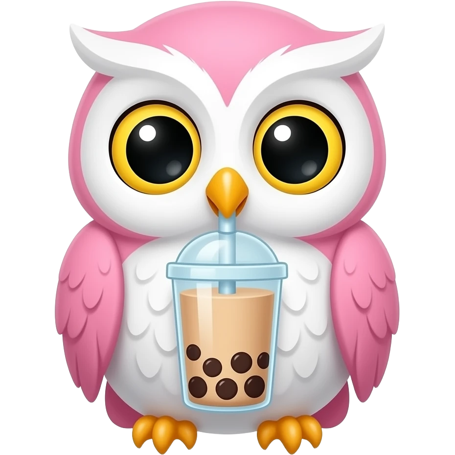 Bubble tea drinking baby white and pink owl emoji