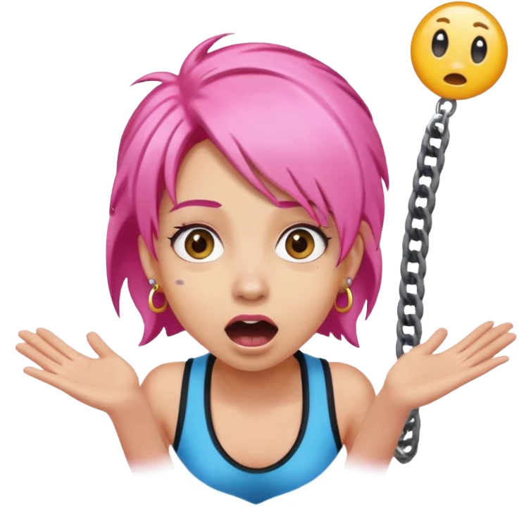 bungee jumping face in action with earrings and pink hair flying away earrings flying away emoji