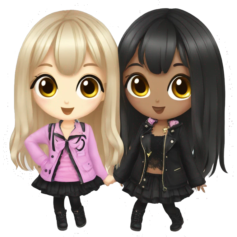 two hime gyaru girls, plus size, goth emoji
