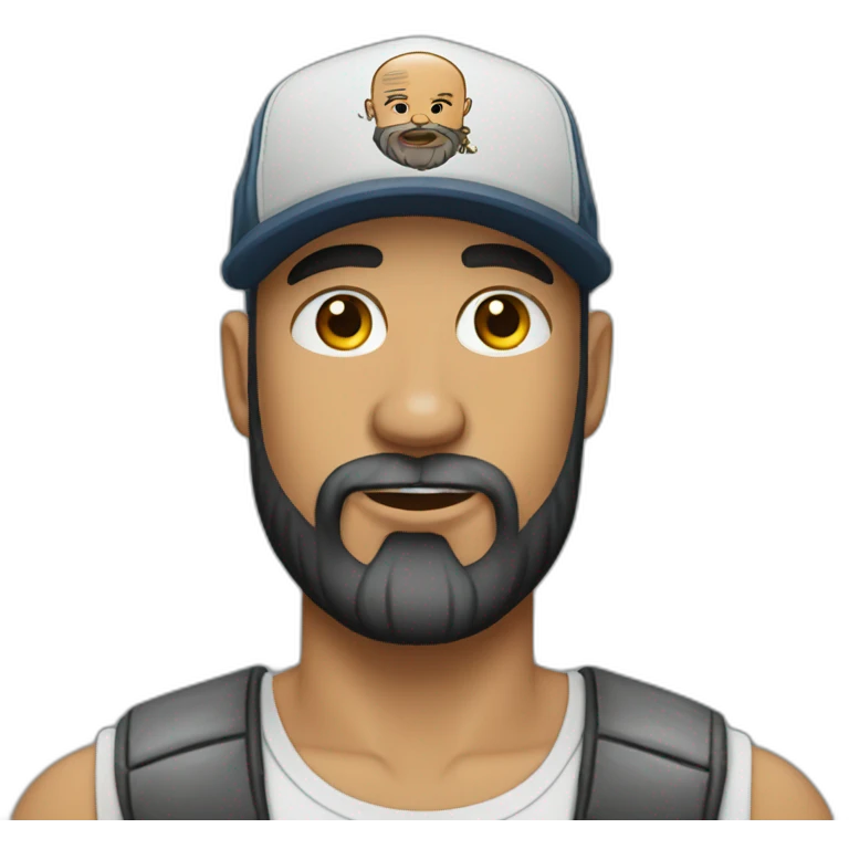 bald man with tattoos and beard wearing a trucker cap emoji