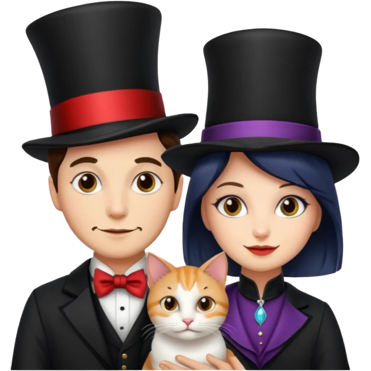magician couple and their pet cat emoji