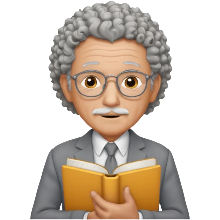 elderly male, curly hair, holding book, wearing gray suit emoji