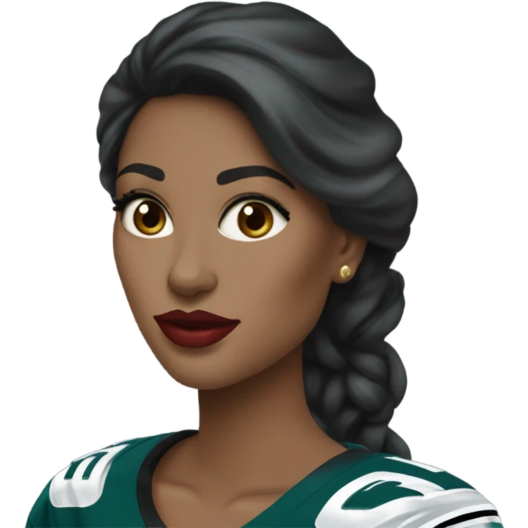  White skin female dark hair red lips wearing Philadelphia Eagles jersey emoji