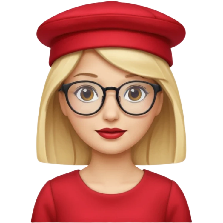 blonde woman wear red hat and dress and glasses emoji