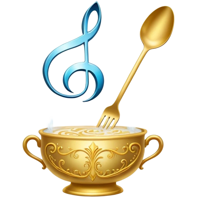 Enchanted cookbook with fork and spoon symbol that's emitting magic sparkles, surrounded by swirling magical mist emoji