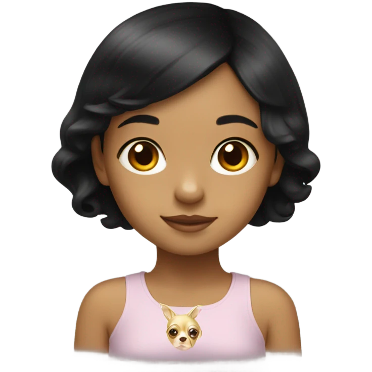 Black-hair little girl with gold chihuahua  emoji