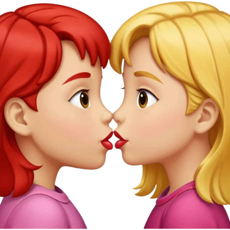 two 5 year old gals about to kiss on the lips, lips extremely close but not touching emoji