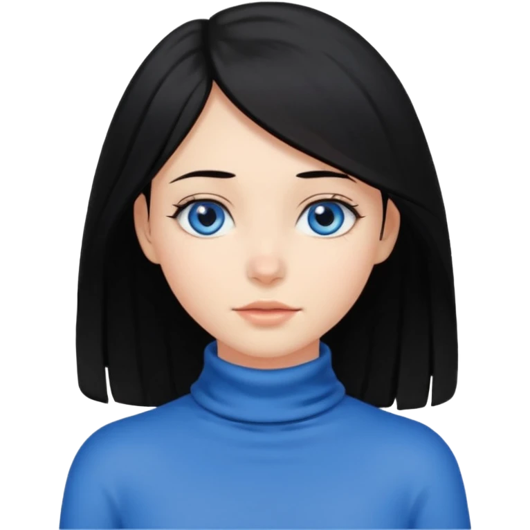 Girl with black hair thats about shoulder lenght with blue eyes covering their neck emoji