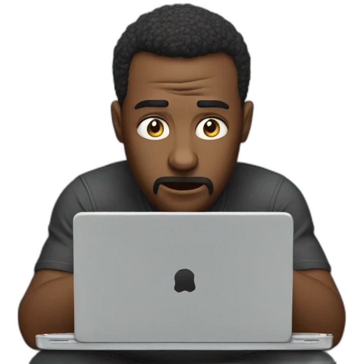 Man struggling over laptop, blown mind emoji