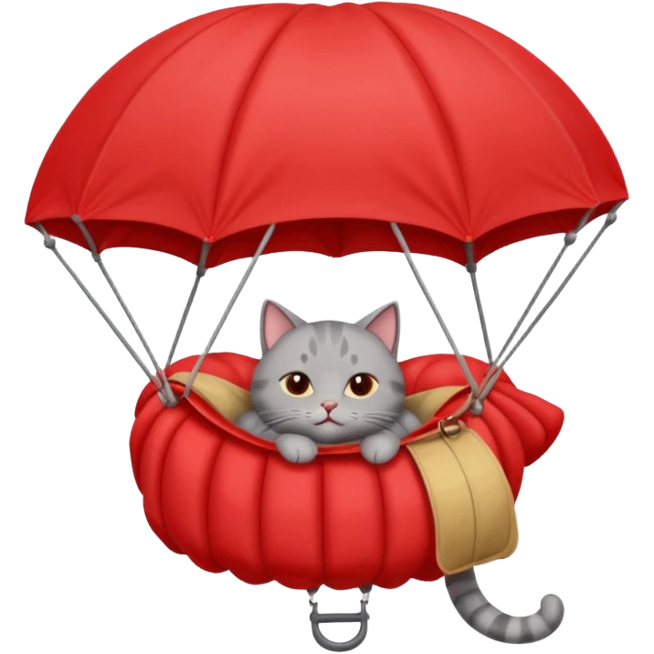 sleepy gray cat riding red parachute emoji