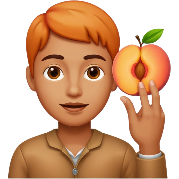 Touching the halved peach with a finger. emoji