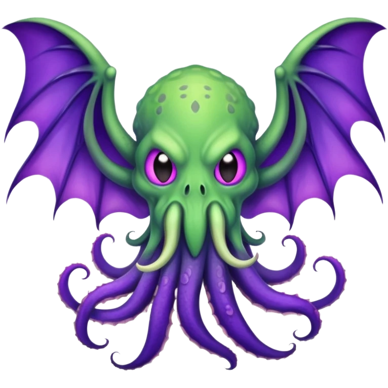 light green Cthulhu with purple bat wings and purple gradient tentacles emoji