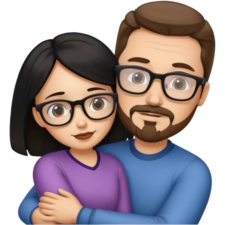Tall white man brown hair and goatee hugging small woman long black hair square glasses, professional emoji