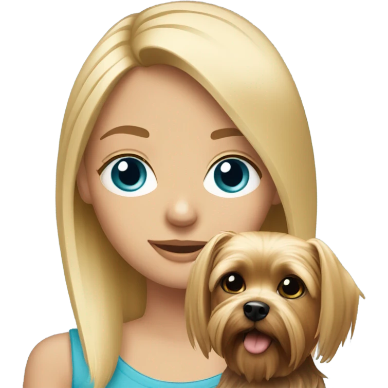 Blonde girl with blue eyes and a dog yorkie emoji