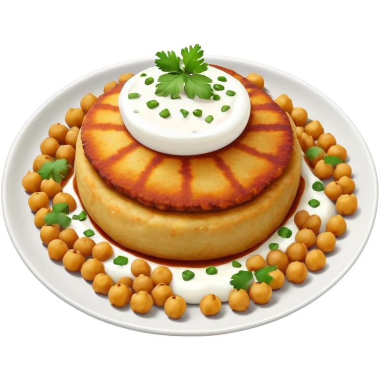 Aloo Tikki Chaat on a small plate with chickpeas, potato patty with yogurt and chutney emoji