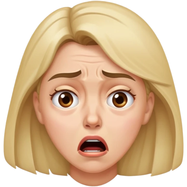 Woman with distraught expression, worried eyes, furrowed brow, mouth open in distress emoji