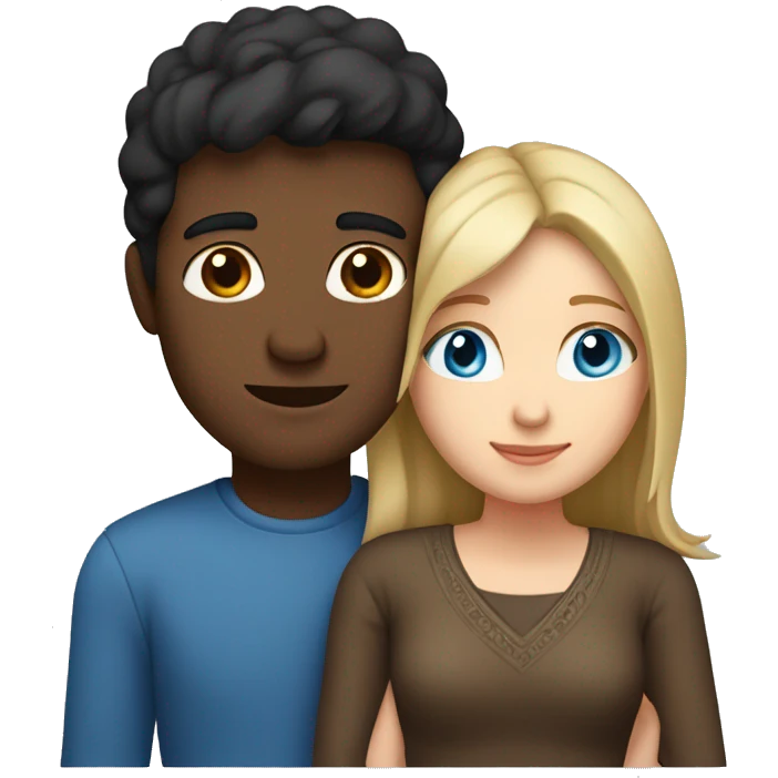 Couple embracing with arms around each other; white woman with blue eyes and brown hair, Indian man with black hair  emoji