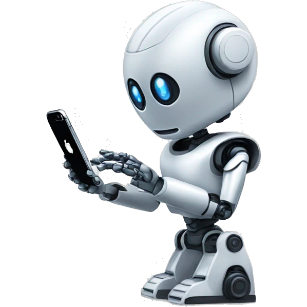 robot looking at his iphone emoji