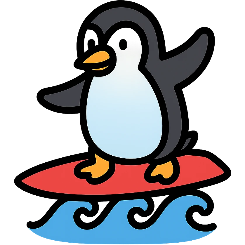 penguin surfing emoji
